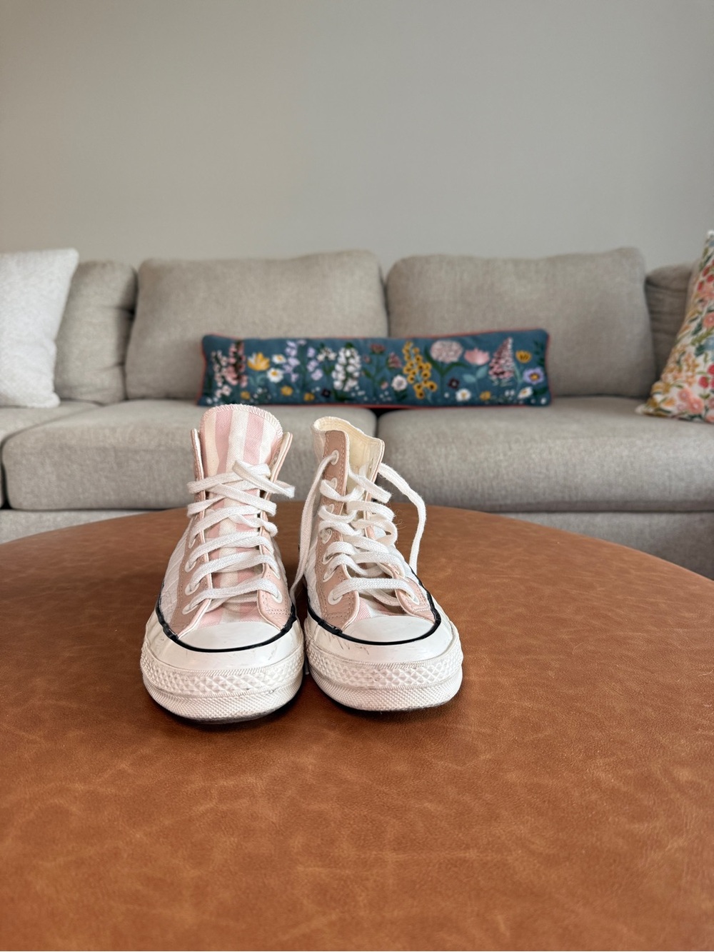 Converse Pink and White High Top Sneakers